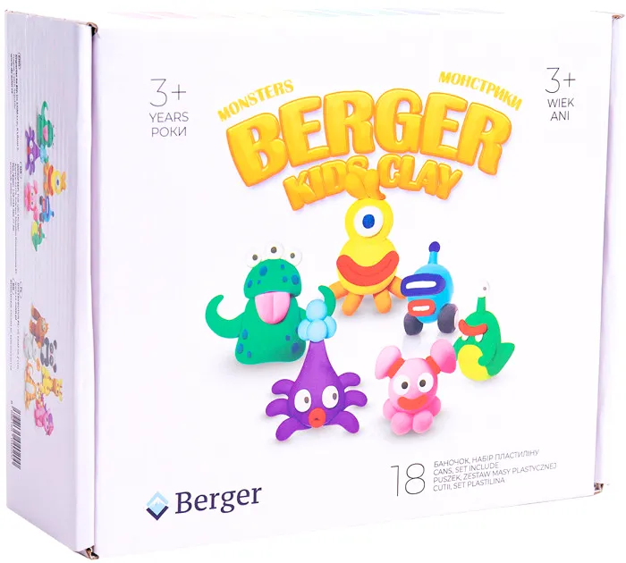 Маса для ліплення Berger Kids Clay Монстрики 18 баночок 580 г Різнобарвний (Monsters 01-18)