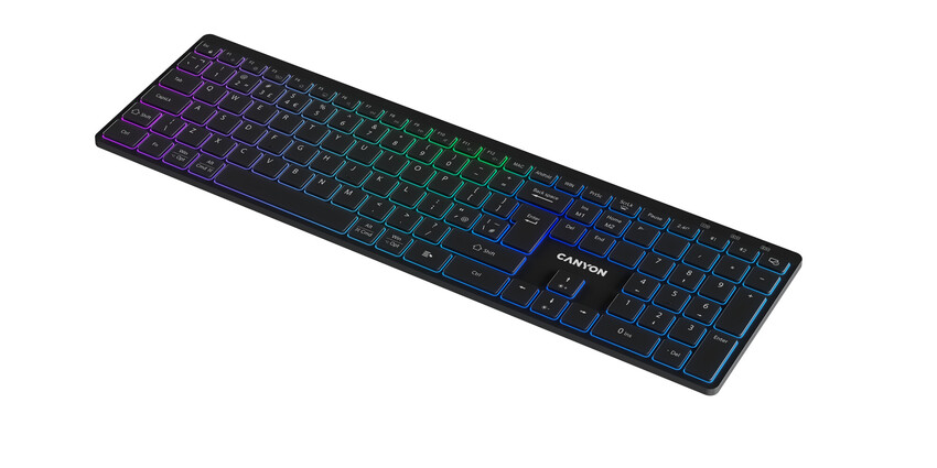 Фото - Клавіатура бездротова Canyon HKB-W11 Slim Dual Mode Wireless RGB EN/UA Black (CNS-HBTK11B)