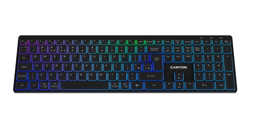 Фото - Клавіатура бездротова Canyon HKB-W11 Slim Dual Mode Wireless RGB EN/UA Black (CNS-HBTK11B)