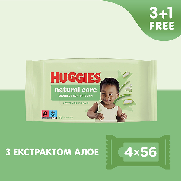 Фото - Салфетки влажные для детей Huggies Natural Care, 56х4