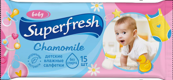 Фото - Серветки вологі для дітей Superfresh Baby chamomile, 15 шт. (42215469)