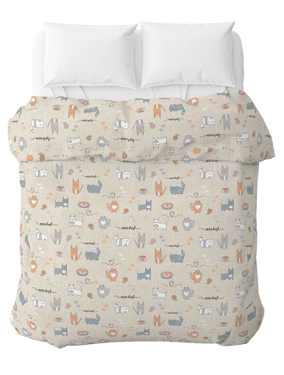 Пододеяльник полуторный Home Line 150х215 см бязь КОТЯЧАЯ РАДОСТЬ бежевый (174443) - Фото 1