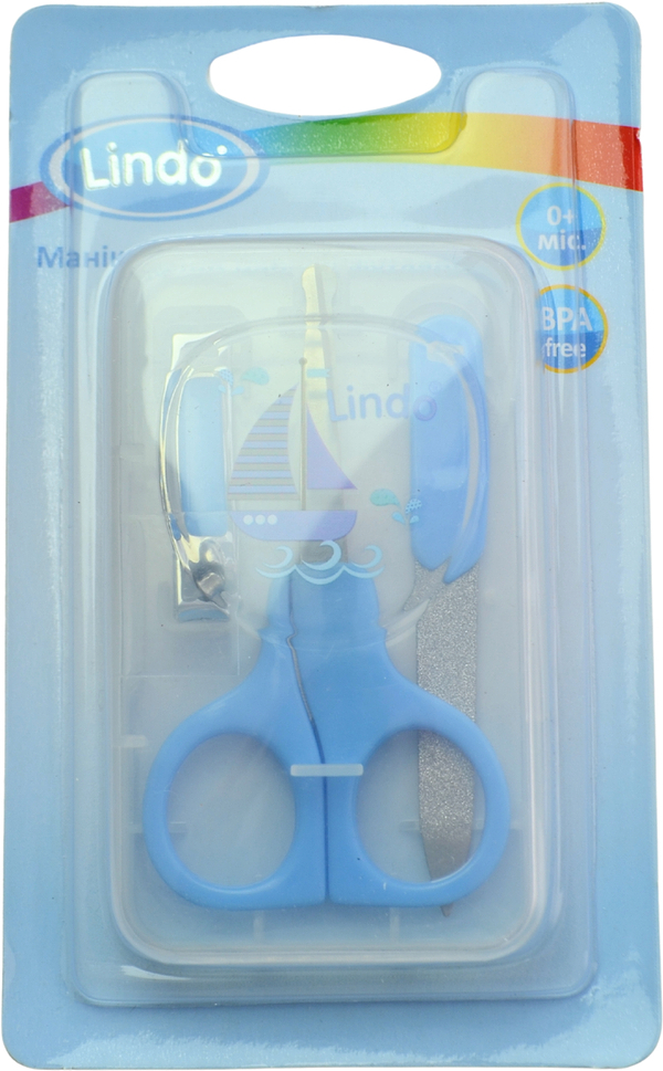 Фото - Набір дитячого манікюрного приладдя Lindo в футлярі "Ellit", блакитний (Lі 801 гол)