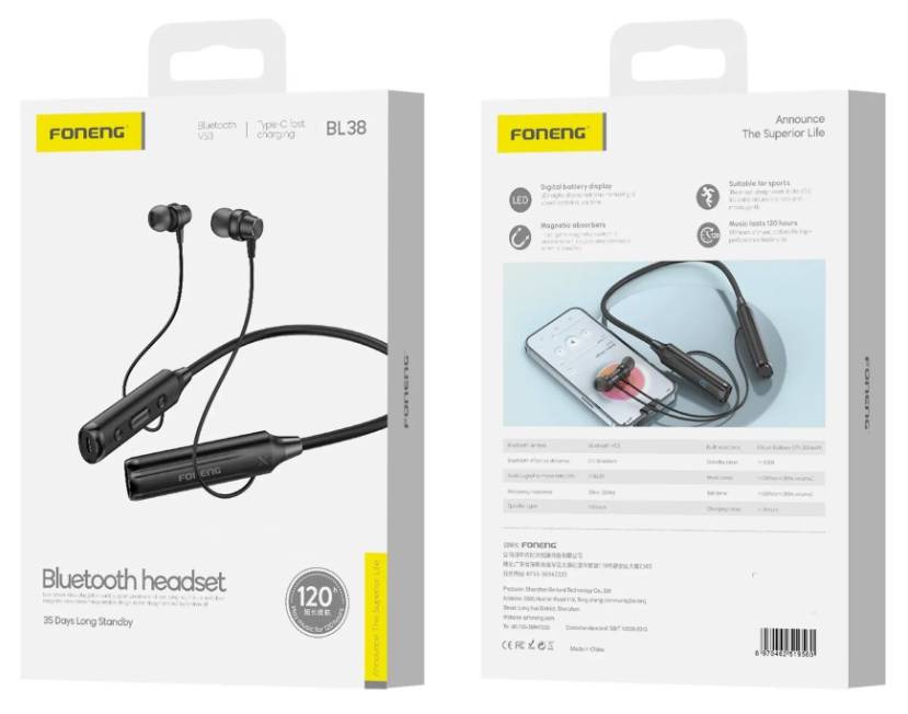 Фото - Навушники вкладиші бездротові Foneng Neckband Sport (BL38)