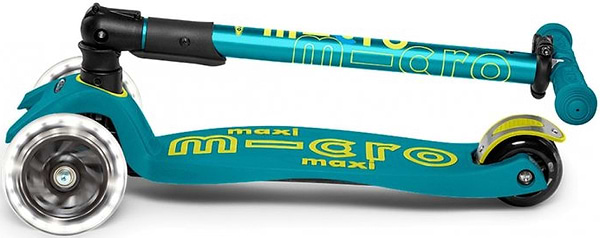 Фото - Триколісний самокат Micro "Maxi Deluxe Foldable LED" – ЗЕЛЕНИЙ (до 50 кг, триколісний, світло) (MMD097)
