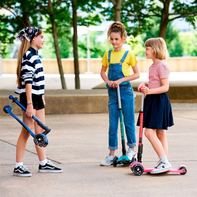 Фото - Триколісний самокат Micro "Maxi Deluxe Foldable LED" – ЗЕЛЕНИЙ (до 50 кг, триколісний, світло) (MMD097)