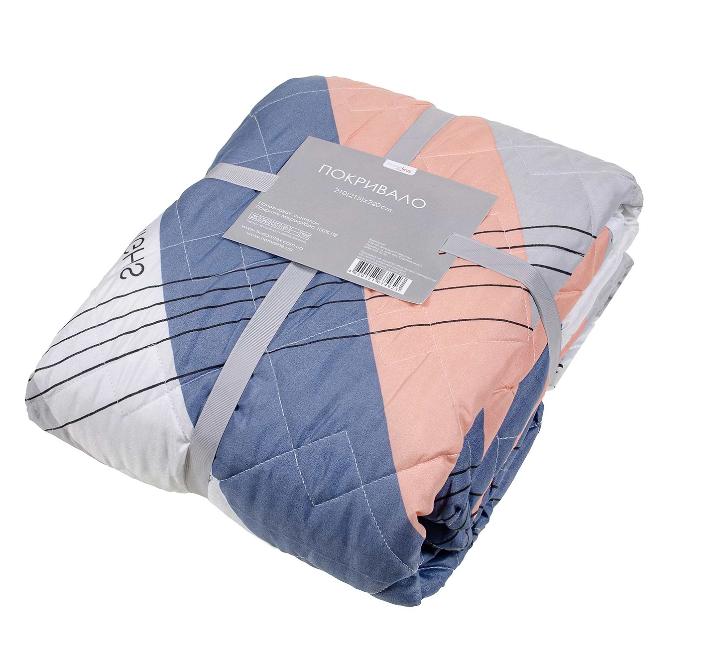 Покрывало двуспальное Home Line микрофибра мал. Диагональ/Белый 210(215)Х220 (60) (175486) - Фото 1
