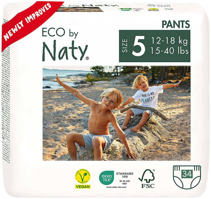 Одноразовые подгузники-трусики Eco By Naty Органические Размер 5 (12-18 кг) 34 шт. (177696)