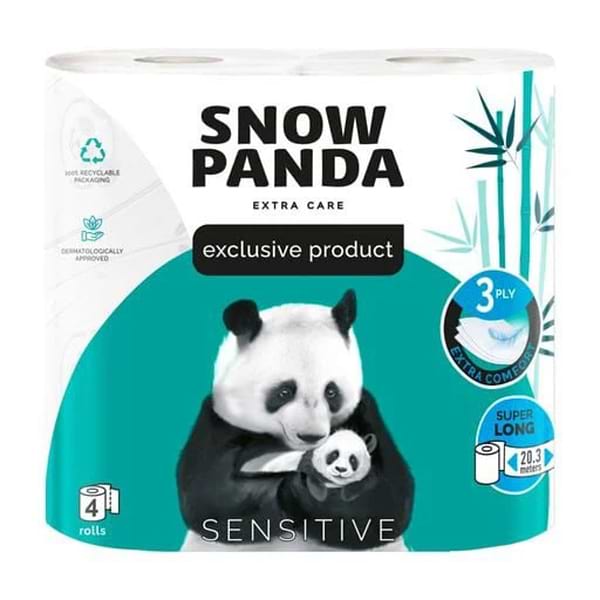 Фото - Туалетная бумага Сніжна панда EXTRA CARE Sensitive Super Long 3сл, 4 шт.