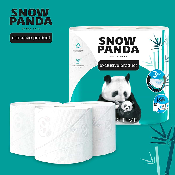 Фото - Туалетная бумага Сніжна панда EXTRA CARE Sensitive Super Long 3сл, 4 шт.