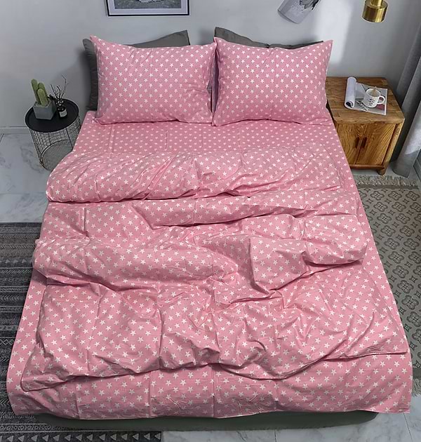 Фото - Простирадло двоспальне Zastelli бязь 51 білі зірки на рожевому 185х220 (17197)