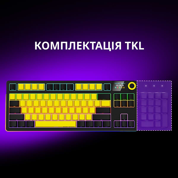 Фото - Клавиатура беспроводная игровая Lorgar KBP70TKLW Wireless TKL Mechanical Pro Black-Yellow (LRG-KBP70TKLW-YL-US)