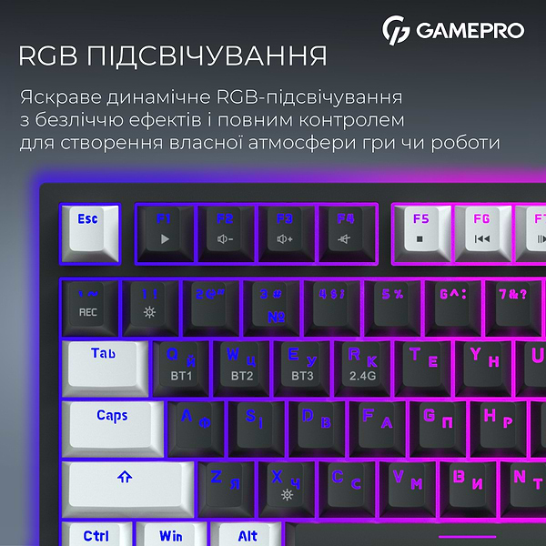 Фото - Клавіатура бездротова ігрова GamePro Asgard Valhalla Pro 75% Wireless/Bluetooth/USB Black (MK160B-D-Pro)