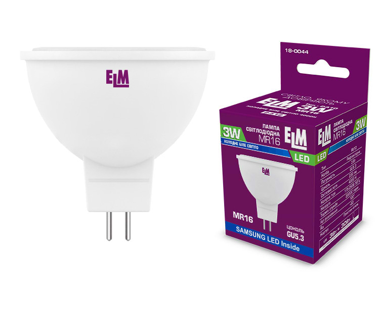 Світлодіодна лампочка ELM MR-16 3W GU5.3 4000K 18-0044