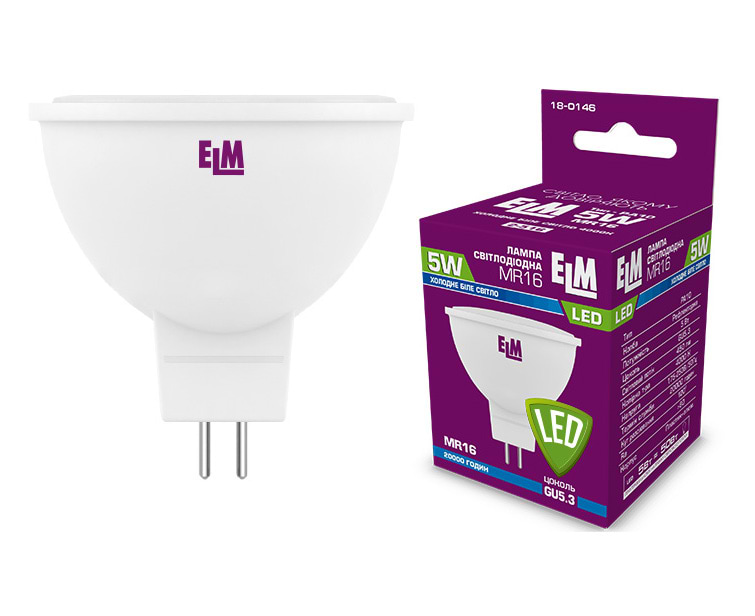 Лампочка світлодіодна ELM MR16 5W GU5.3 4000K 18-0146