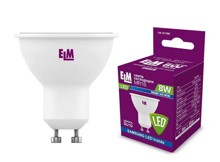 Лампочка світлодіодна ELM MR16 8W GU10 4000K 18-0192