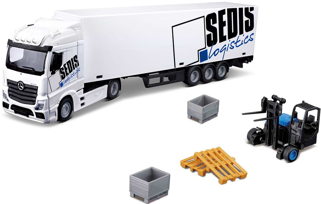 Автотранспорт Bburago Фура Mercedes-Benz Actros з навантажувачем (18-31471) - Фото 1