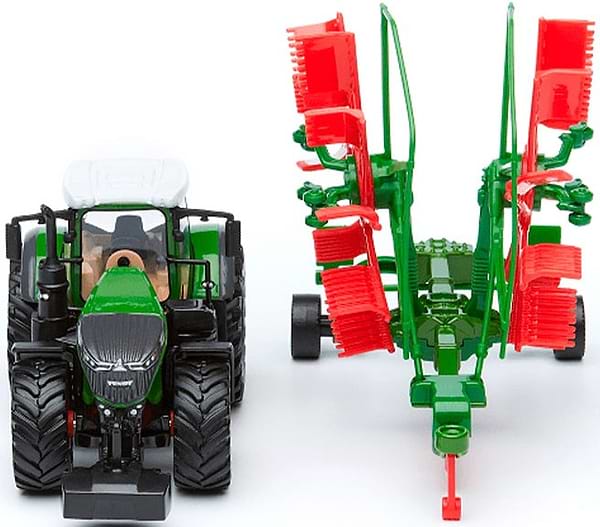 Фото - Наземная строительная техника Bburago ТРАКТОР FENDT 1050 VARIO c роторными валковыми граблями (10 cm) (18-31665)