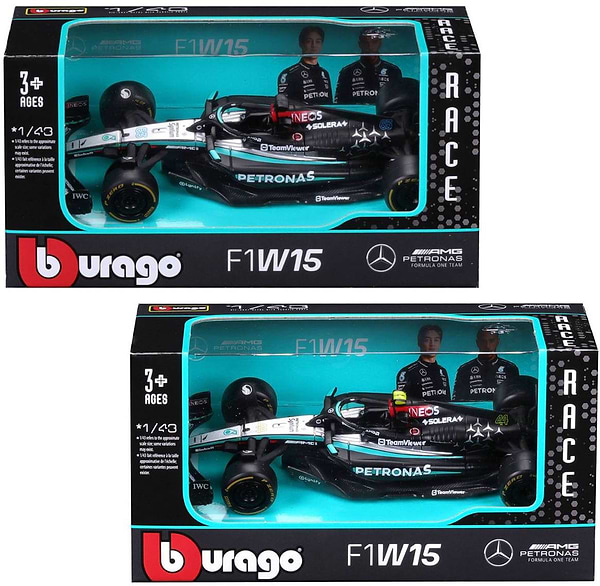 Фото - Коллекционная машинка 1:43 Bburago MERCEDES-AMG F1 W15 PERFORMANCE 2024 1:43 (18-38208) в ассортименте