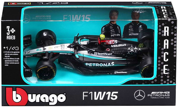 Фото - Коллекционная машинка 1:43 Bburago MERCEDES-AMG F1 W15 PERFORMANCE 2024 1:43 (18-38208) в ассортименте