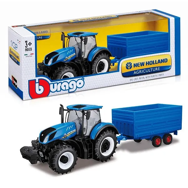 Фото - Колекційна сільськогосподарська техніка Bburago Серії Farm - Трактор New Holland з причепом (18-44067)