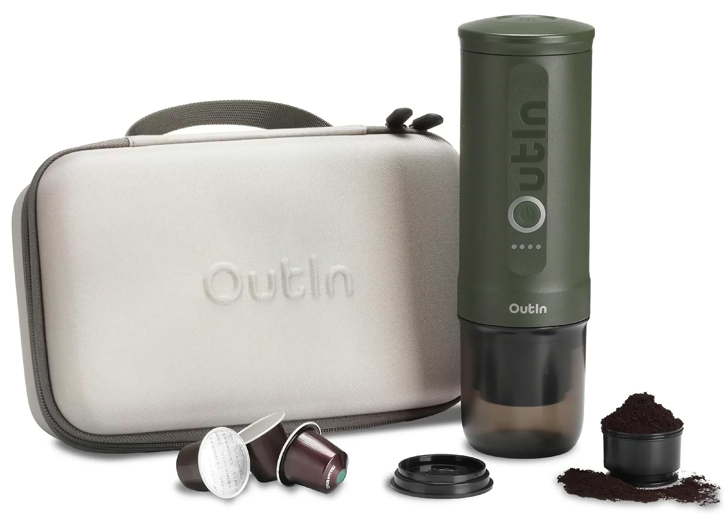 Портативная кофеварка OUTIN Forest Green в дорожном футляре OTEM-01-FG-BAG