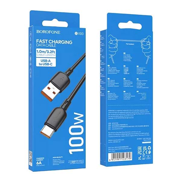 Фото - Кабель синхронизации данных BOROFONE BX93 100W Type-C Black (6941991103179)