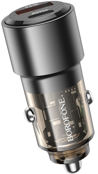 Фото - Автомобільний зарядний пристрій BOROFONE BZ20A Smart 83W PD65W+QC3.0 Transparent Black (6941991101625)