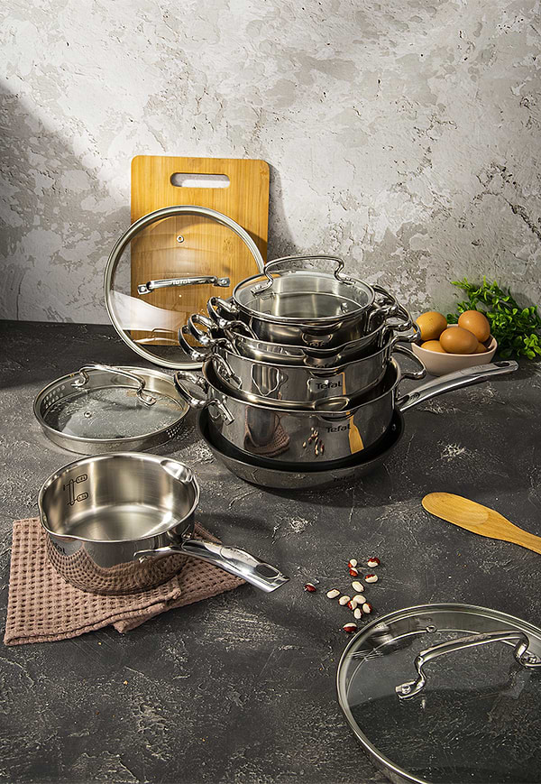 Фото - Набір посуду Tefal G732SA55 Duetto+ 10 пр. со сковородой (кастр. 6,0/5,0/2,5/1,5 л., ковш 1,5 л б/кр, сковорода 26 см)