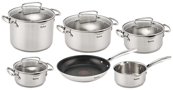 Фото - Набір посуду Tefal G732SA55 Duetto+ 10 пр. со сковородой (кастр. 6,0/5,0/2,5/1,5 л., ковш 1,5 л б/кр, сковорода 26 см)