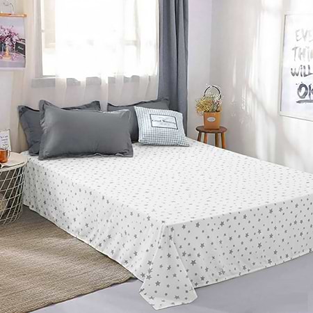 Простынь евро Zastelli поплин 235 разные звезды на белом 220х240 (18097)