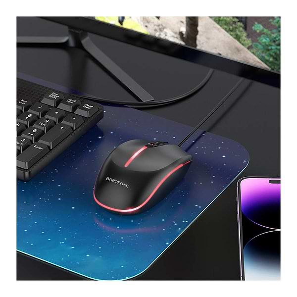 Фото - Мышь проводная игровая BOROFONE BG10 Soaring game luminous wired mouse Black (6941991102745)