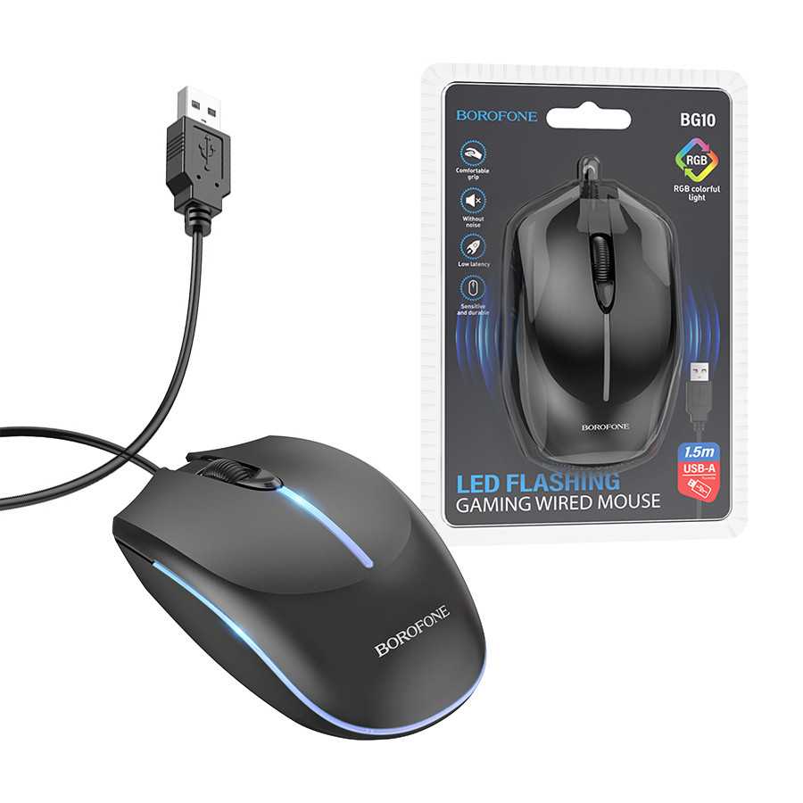 Фото - Мышь проводная игровая BOROFONE BG10 Soaring game luminous wired mouse Black (6941991102745)