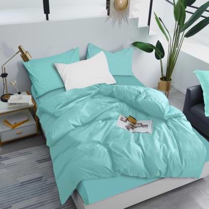 Комплект постільної білизни Zastelli 20 20 білий горох на м`ятному 145х210 Зелений (17170) - Фото 1