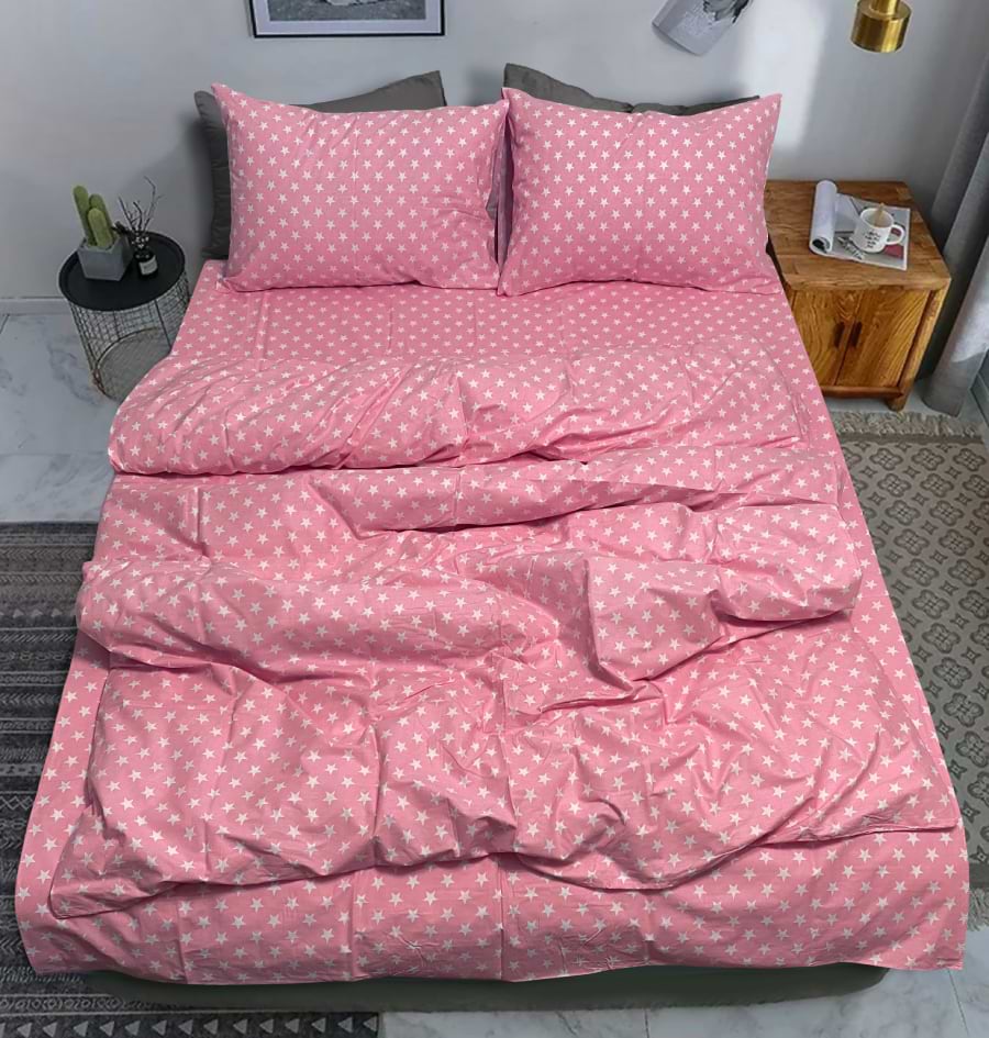 Комплект постельного белья Zastelli 51 Белые звезды на розовом поплине 200х220 см розовый (21401)