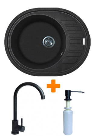 Купить Мойка кухонная+смеситель+дозатор Adamant Ovum черный (1824296900403) - Фото 1 Мойка кухонная+смеситель+дозатор Adamant Ovum черный (1824296900403) - Фото 1