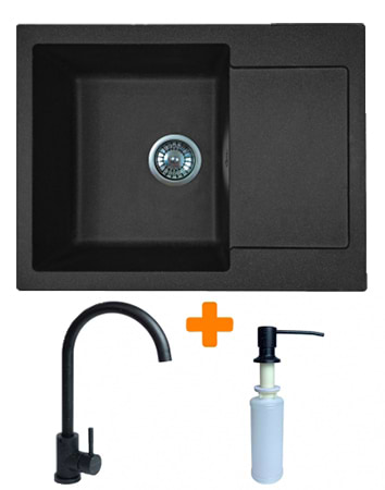 Мойка кухонная+смеситель+дозатор Adamant Minimal черный (1824296902303)