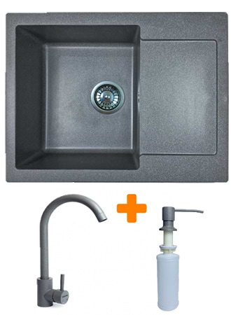 Мойка кухонная+смеситель+дозатор Adamant Minimal серый (1824296902304)