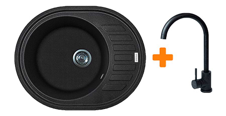 Мойка кухонная+смеситель Adamant Ovum черный (1824296910403)