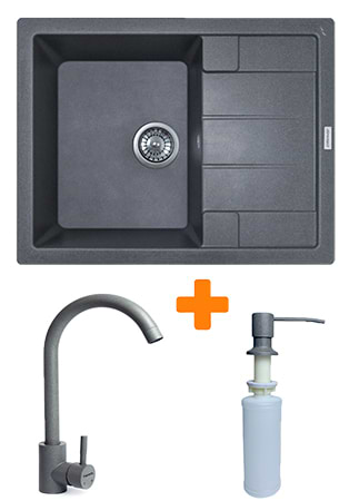 Мийка кухонна+змішувач+дозатор Adamant Anila сірий (182496900304)
