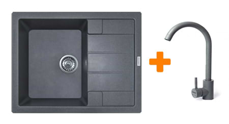 Мойка кухонная+смеситель Adamant Anila серый (182496910304)