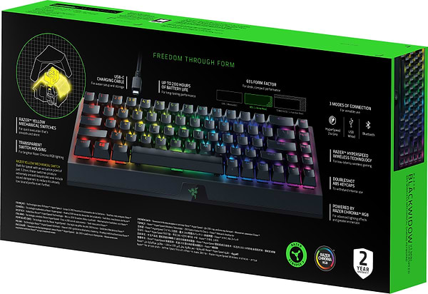 Фото - Клавиатура беспроводная игровая Razer BlackWidow V3 Mini Hyperspeed, Yellow Switch RU (RZ03-03890700-R3R1)