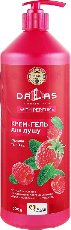 Гель для душа DALAS крем Малина і м'ята 1л - Фото 1