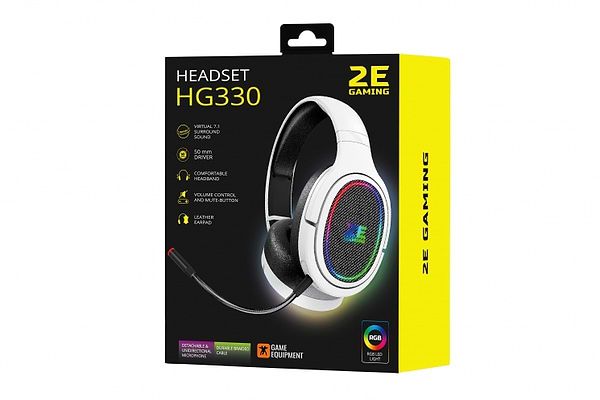Фото - Гарнитура проводная игровая 2E HG330 RGB USB 7.1 White (2E-HG330WT-7.1)
