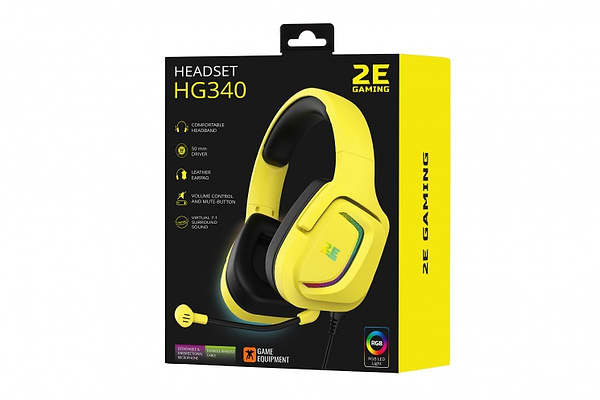 Фото - Гарнітура дротова ігрова 2E HG340 RGB USB 7.1 Yellow (2E-HG340YW-7.1)