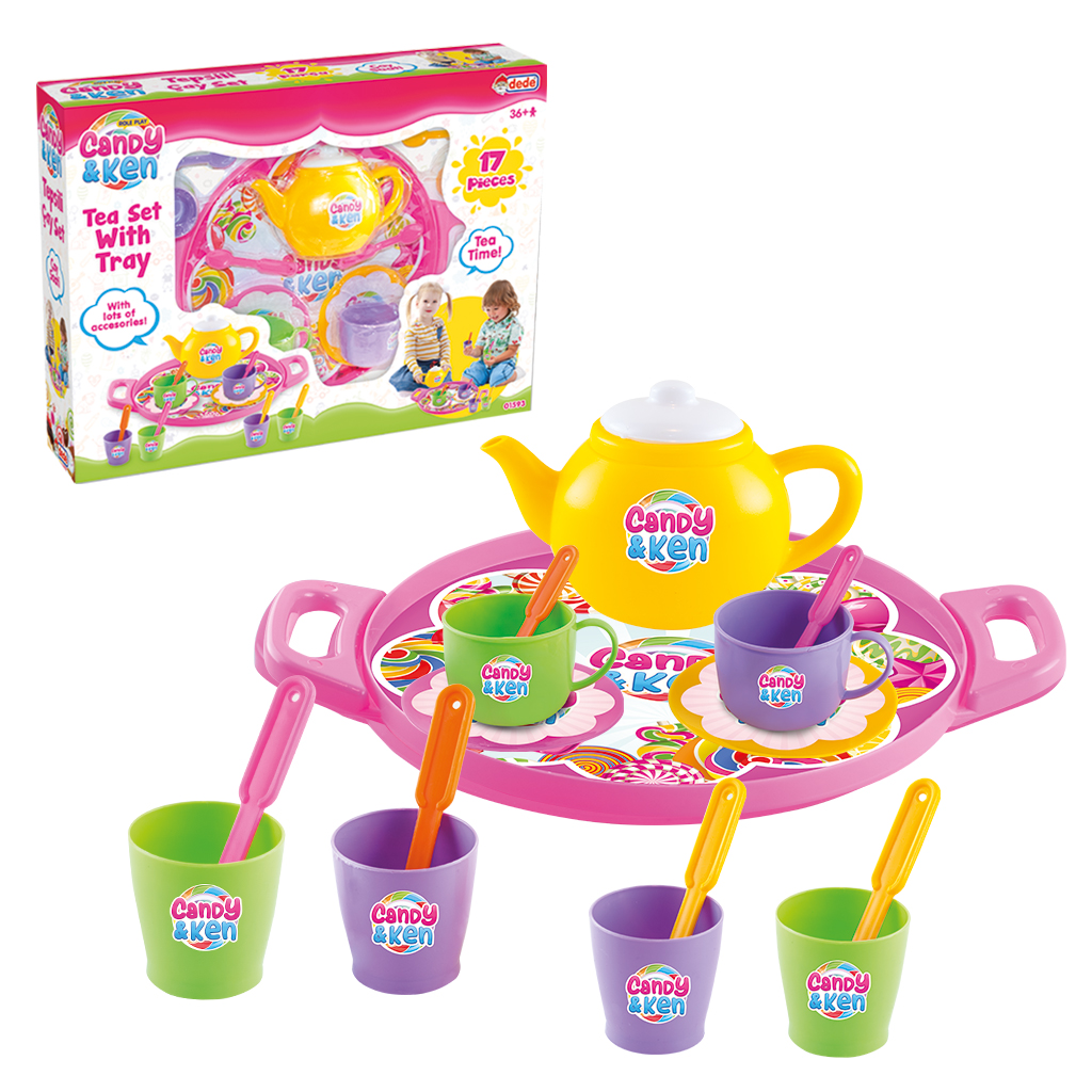 Сюжетно-ролевая игра. Посуда dede чайный набор с подносом 17 пр. Candy&Ken (01593)