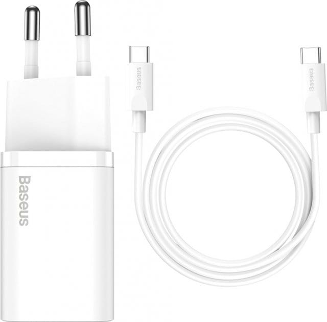 Мережевий зарядний пристрій Baseus Super Silicone PD Charger 25W White (TZCCSUP-L02) + кабель Type-C