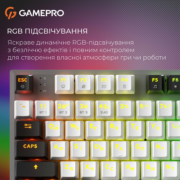Фото - Клавиатура беспроводная игровая GamePro Genesis Joker Pro 87% Wireless/Bluetooth/USB Gray (MK124G Pro)