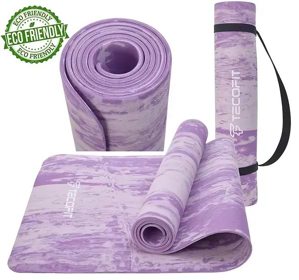Фото - Килимок для йоги та фітнесу TECOFIT EVA 173x61x0.6 см Фіолетовий мармур +чохол-сумка у подарунок (TOP240214835/1)