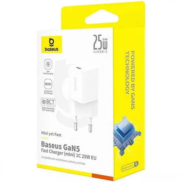Фото - Мережевий зарядний пристрій Baseus GaN5 Fast Charger (mini) 1C 25W EU Moon White (P10110909213-00)